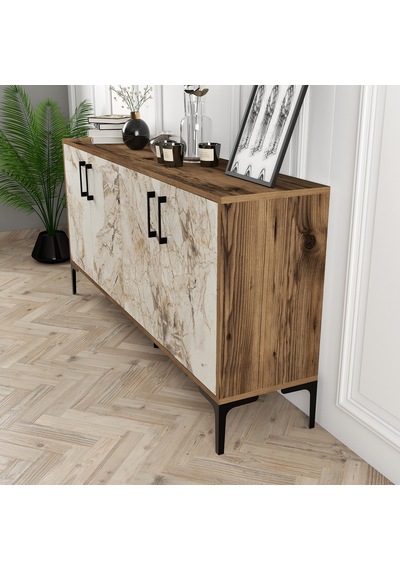 Kiev 160cm Konsol - Ceviz / Beyaz Mermer
