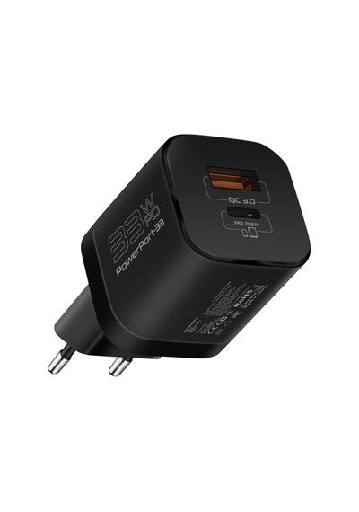 Promate PowerPort-33 Gan 33W Qualcomm Süper Hızlı Type-C PD , USB Ultra Kompakt Duvar Şarj Cihazı, Aşırı Gerilim Koruması