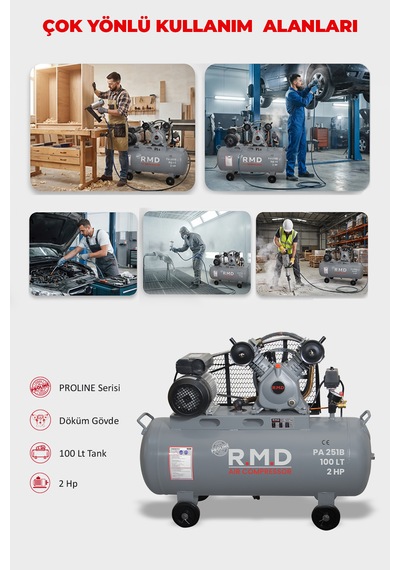 R.m.d Kompresör PA251B 100 Lt 2 Kafa 8 Bar 2 Hp Pistonlu Hava Kompresörü