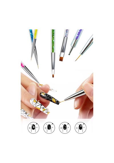 5 Adet Nail Art Fırça Seti Fırçalı Tırnak Süsleme Desen Seti Dot Kalemi Tırnak Boyama Çok Renkli