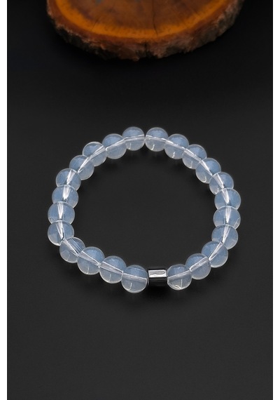 Opal Ay Taşı Bileklik Erkek Kadın Doğal Taş Bileklik 8 Mm Bt036 Beyaz