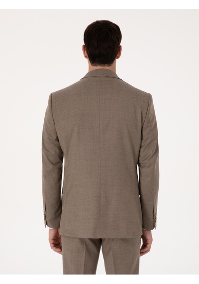 Cacharel Camel Slim Fit Yün Karışımlı Mikro Desenli Klasik Ceket Kahverengi