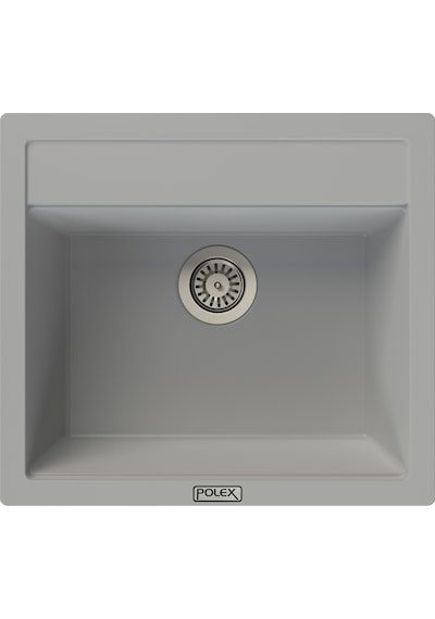 Polex Cristalüx Granit Evye P-08 Gri Tezgah Altı Ve Tezgah Üstü Kare Mutfak Evyesi 55.5x50 CM