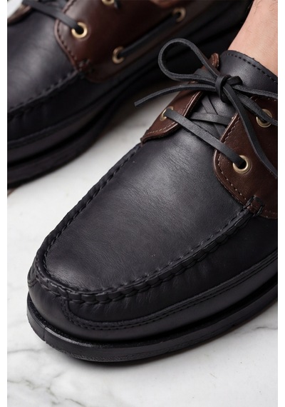Royal Marine Siyah Kahve Premium Deri Erkek Loafer - El İşçiliği Özel Tasarım Klasik Gemi Ayakka... Siyah - Kahverengi