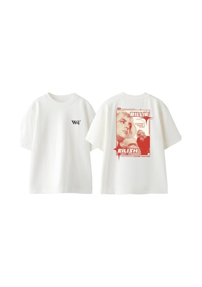 Thewert Billie Eilish Red Tasarım Sırt Baskılı Pamuk Beyaz Oversize T-shirt