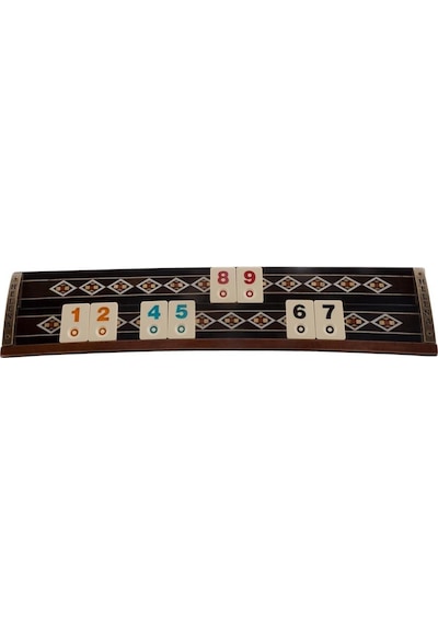 Siyah - Ahşap Mozaik Işlemeli Oval Okey Tk
