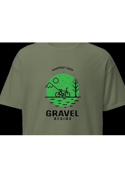 Wildstyle Gravel Begins Dağ Bisikleti Doğa Yol Macera Baskılı Unisex Bisiklet Yaka Pamuklu Tişört Haki