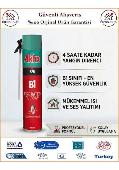 Akfix Yangına Dayanıklı Poliüretan Köpük 850 Gr - B1 Sertifikalı