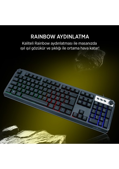 James Donkey JDK104 Rainbow Membran Türkçe Q Gaming 104 Tuş Siyah Klavye