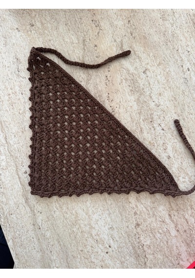 Kadın El Örgüsü Üçgen Bandana Saç Aksesuarı Kahverengi