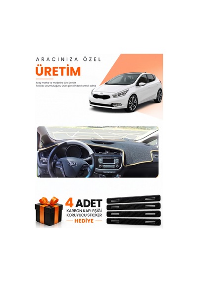 Kia Ceed 2013-2019 Uyumlu Torpido Koruma Örtüsü Oto Kılıfı - Siyah Bej