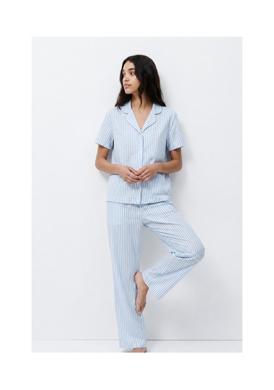 Fit Women Standart Boy Elastanlı Mavi Pijama Takımı