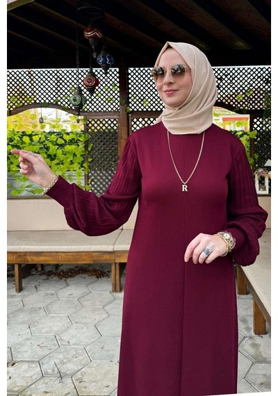 Rabia Şamlı Ecem Bordo Triko Elbise Normal