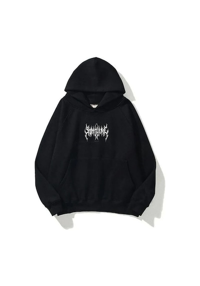 Startmore Garalio Somthıng Unisex Oversize %100 Pamuk Sweatshirt Streetwear Gotik Hoodie Siyah
