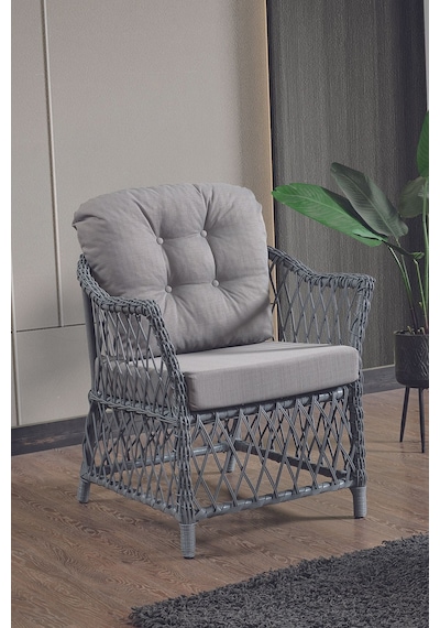Icon Rattan Bahçe Balkon Oturma Takımı 2+1+1+camlı Masa Gri Gri
