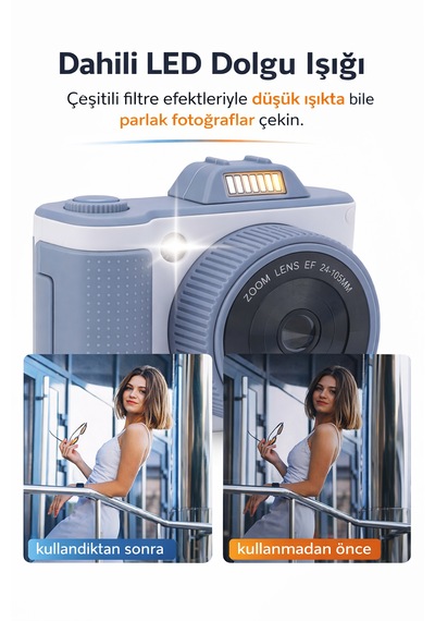 Yüksek Netlik Sunan 8x Dijital Zoom Teknolojili Çocuk Kamerası 180 Dönen Ekran Tasarımına Sahip Kompakt Dijital Kamera Fotoğrafa Oyun Müzik Bir Arada