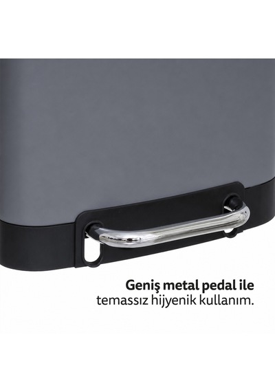 Ariane Metal Pedallı Antrasit 30 L Çöp Kutusu, Çıkarılabilir Kova, Poşet Sabitleme, Geniş Pedal Antrasit Gri