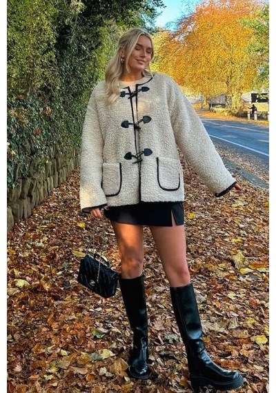 Madmext Bej Düğmeli Peluş Kadın Mont Mg2531 Bej