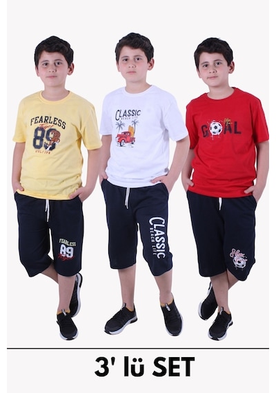 Fyk Kids 3'lü Erkek Çocuk Alt-üst Kapri-tişört Takım Sarı