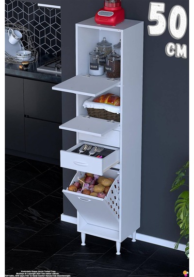 Irmak 50 Cm Sepetli Çok Amaçlı Üst Çift Kapaklı 2 Çekmeceli Mutfak Kiler Banyo Dolabı 50x181x32 Cm Beyaz Irmak 50 Cm Sepetli Çok Amaçlı Üst Çift Kapaklı 2 Çekmeceli Mutfak Kiler Banyo Dolabı 50x181x32 Cm Beyaz
