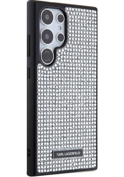 Galaxy S24 Ultra Uyumlu Kılıf Taşlı Metal Logo Lisanslı Kapak Gümüş