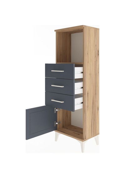 Arges Dolap Tek Raflı 3 Çekmeceli Tek Kapaklı 44x30x134 Çam-antrasit Atlas Çam