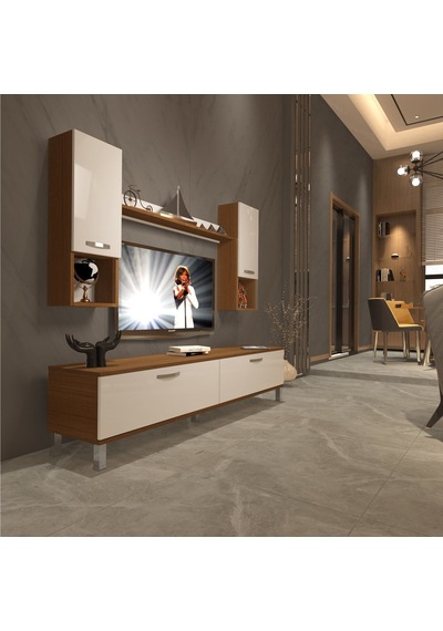 Decoraktiv Eko 5da Mdf Std Krom Ayaklı Tv Ünitesi Tv Sehpası - Ceviz Beyaz Ahşap - Beyaz Decoraktiv Eko 5da Mdf Std Krom Ayaklı Tv Ünitesi Tv Sehpası - Ceviz Beyaz Ahşap - Beyaz