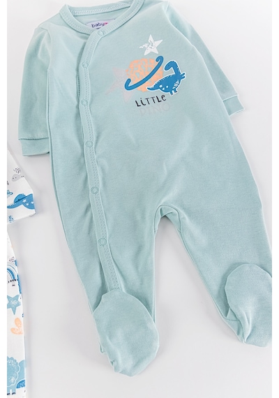 Baby Dino Figürlü Uzun Kollu 2'li Erkek Bebek Tulum Takım 001