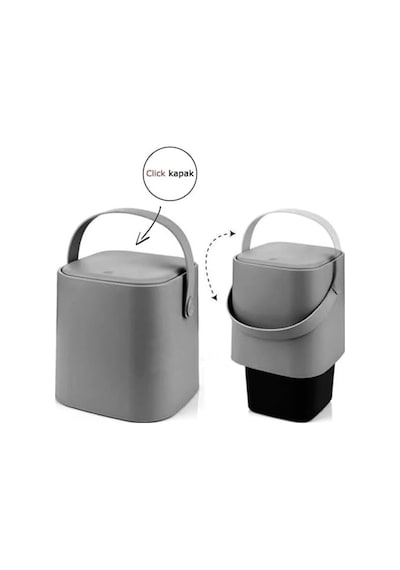Sihirli Çöp Tezgah Üstü Mutfak Çöp Kovası, Bas Bırak Kapaklı, İç Kovalı, Tutma Saplı, Antrasit, 4 Litre 10l Siyah