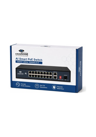Cnsvısıon 16 Port Poe + 2 Gigabit Uplink + 1 Sfp Aı Smart Switch 260w Cctv Network Switch