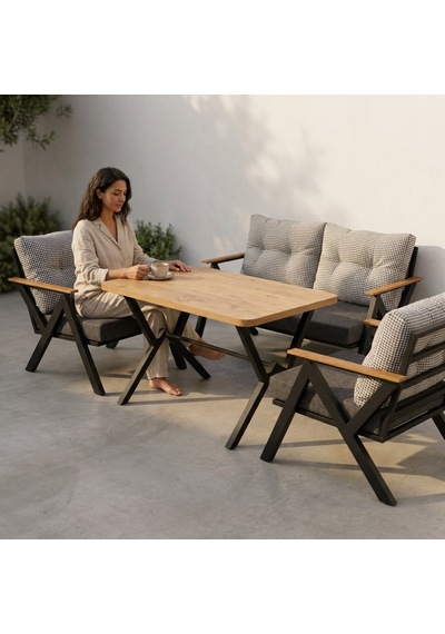 Venedik 2+1+1+ 70x120 Ceviz Desenli Masa Metal Balkon Takımı Keten Dokulu Kumaş Siyah Metal - Bahçe Teras Oturma Grubu Gri - Antrasit Venedik 2+1+1+ 70x120 Ceviz Desenli Masa Metal Balkon Takımı Keten Dokulu Kumaş Siyah Metal - Bahçe Teras Oturma Grubu Gri - Antrasit