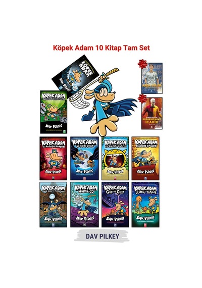 Köpek Adam Tüm Seri 10 Kitap Set , Çocuk Çizgi Roman Kitapları + Futbolcu Kitap Hediyeli