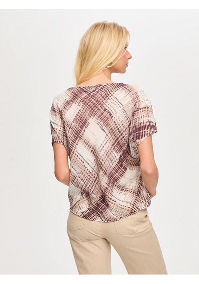 Faik Sönmez Soyut Desen Düşük Kollu Viskon Bluz S26blz010 Us26blz010203 Koyu Mürdüm