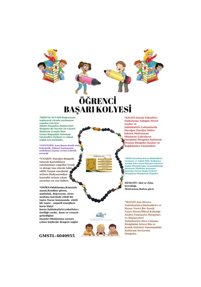 Sertifikalı Öğrenci Başarı Kolyesi Oniks,hematit,unakit, Kristal Kuvars,akik,kalsit,aventurin,havlit Çok REnkli