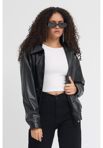 Prifaldi Pb Oversize Siyah Deri Ceket Siyah