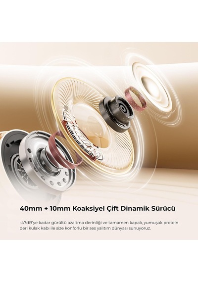 Space Pro Hi-res Ldac Bluetooth 5.4 Tws Kablosuz Kulak Üstü Kulaklık Bej