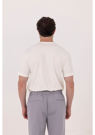 Sabri Özel Ekru %100 Pamuk Bisiklet Yaka Düz Renk Basic T-shirt
