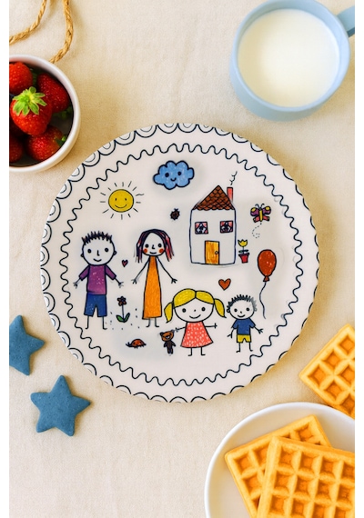 Grandora Çocuk Yemek Tabağı - 27 Cm Renkli Aile Desenli, Yüksek Kalite Servis Tabağı Çok Renkli