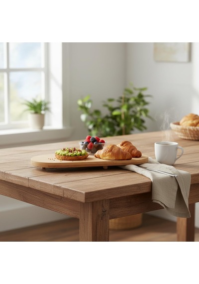 Ayaklı Bambu Sunum Tabakları, Ayaklı Bambu Sunumluk, Kek, Börek, Çörek Ve Çikolata Sunum Tepsisi Yuvarlak Kenarlı Oval Sunumluk 32xm 12cm 1,5cm Çok Renkli