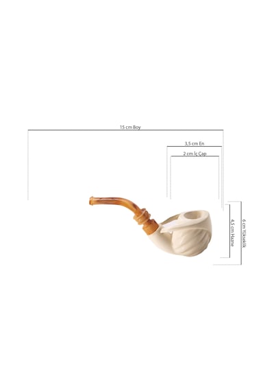 El Oyma Lületaşı Pipo Modern Spiral Tasarım, Amber Akrilik Ağızlık 15 Cm