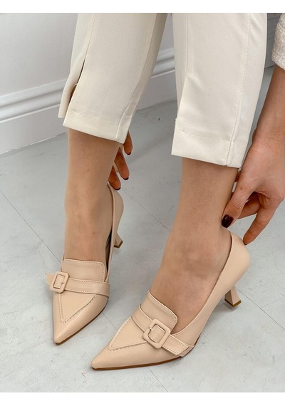 Ervanın Butiği Bej Cilt Kahlo Toka Detay Kadın Stiletto-3918