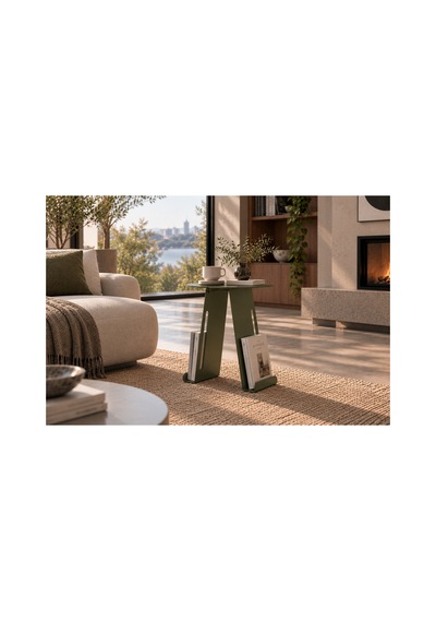 Folio Modern Metal Yan Sehpa Ve Dergilik, Yuvarlak Koltuk Kenarı Kitaplık Sehpa Yeşil - 945341616 Yeşil