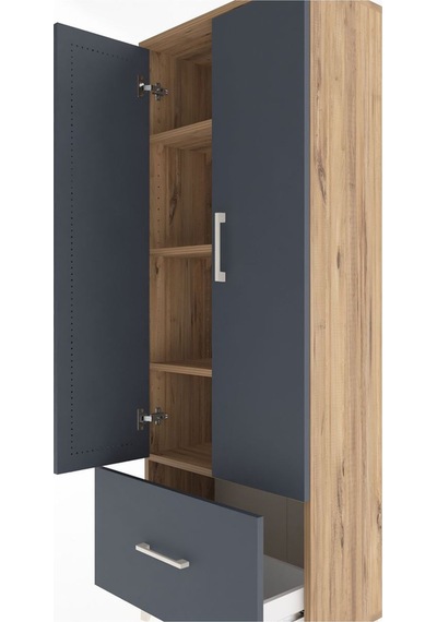 Arges Dolap 4 Raflı Tek Çekmeceli 2 Kapaklı 60x30x163 Çam-ant... Çam
