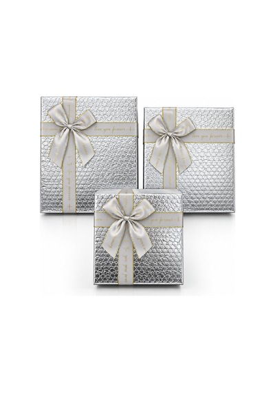 3pcs Kare Parlak Mix Renkli - Kabartma Desen Karton Hediye Kutusu Kurdelalı 19-17-15cm Diğer