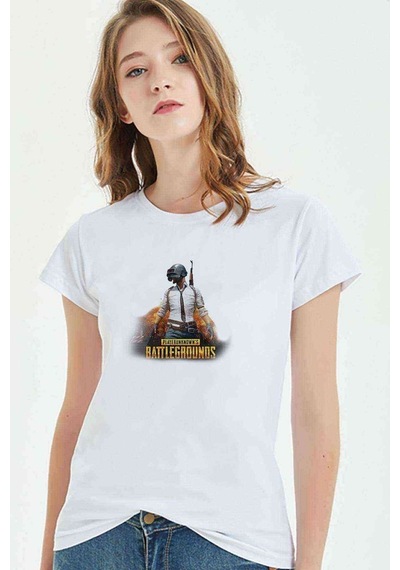 Pubg Patlama 3 Lvl Kask Baskılı Beyaz Kadın Tshirt