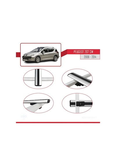 Peugeot 207 Sw 2006-2014 Arası İle Uyumlu Basic Model Ara Atkı Tavan Barı Gri 3 Adet