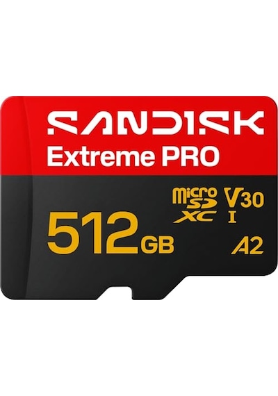 Sandısk Extreme Pro Microsdxc 512 Gb. Uhs-ı Kart + Sd Adaptörü 250 Mb/s'ye Kadar Okuma, 170 Mb/s'ye Kadar Yazma, 5k, 3k, 4k Uhd, C10, V30, U3, A2