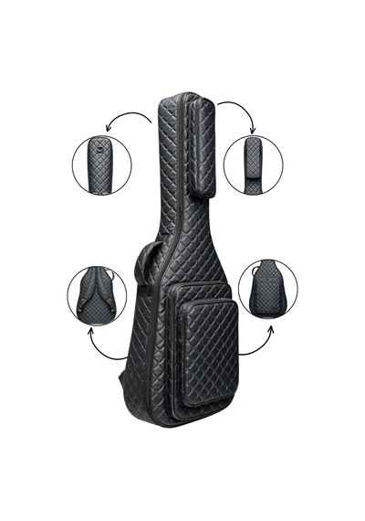 Klasik Gitar Çantası-kılıfı-kalın-gigbag-mavi Kapitoneli-suni Deri