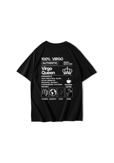 Brz Collectıon Brz Collection Unisex Oversize Virgo Queen T-shirt Siyah