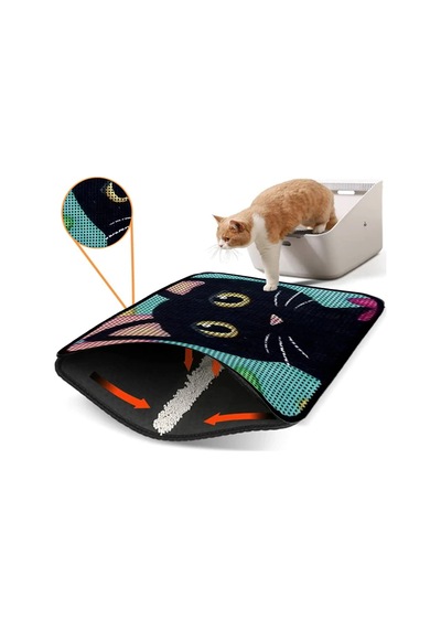 Büyük Boy Renkli Desenli Elekli Kedi Tuvalet Önü Paspası 80 X 60 Cm Siyah - 831955081